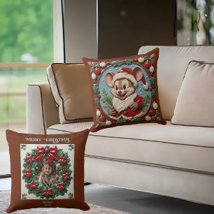 Exited Christmas Mouse Throw Pillow
