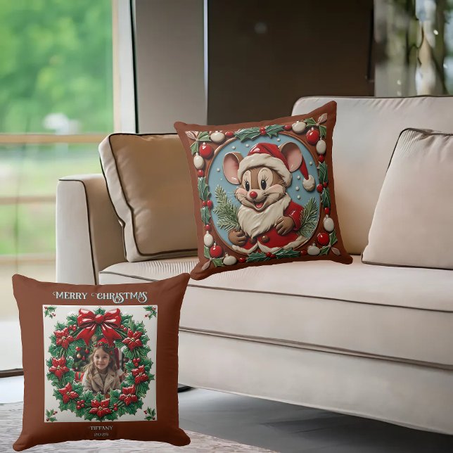 Exited Christmas Mouse Throw Pillow (Creator Uploaded)