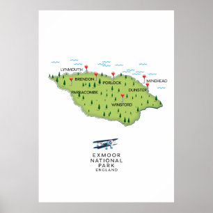 Exmoor National Park map Poster