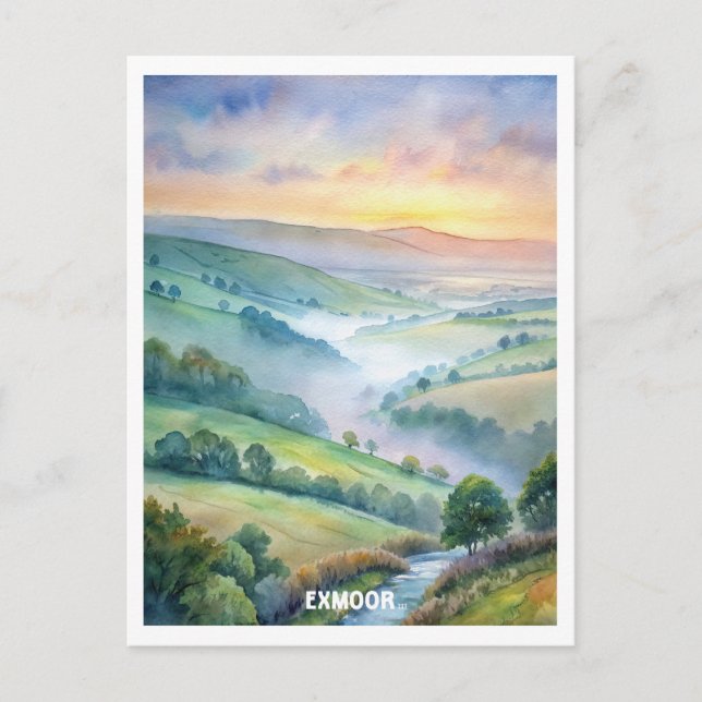 Exmoor National Park Watercolor Painting Postcard (Front)