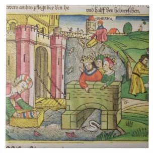 Exodus 2 1-6 Moses being floated down the Nile and Tile