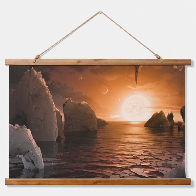 Exoplanet Trappist-1f From Its Icy Night Side. Hanging Tapestry (Front)