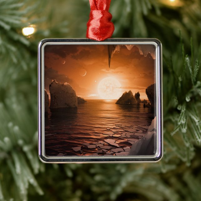 Exoplanet Trappist-1f From Its Icy Night Side. Metal Tree Decoration (Tree)