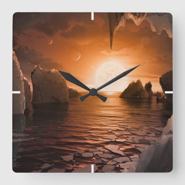 Exoplanet Trappist-1f From Its Icy Night Side. Square Wall Clock (Front)
