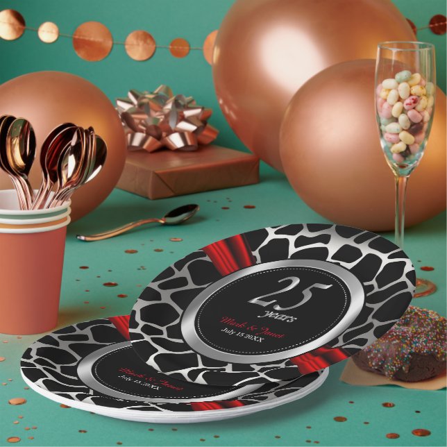 Exotic 25th Silver Wedding Anniversary  Paper Plate (Multi)