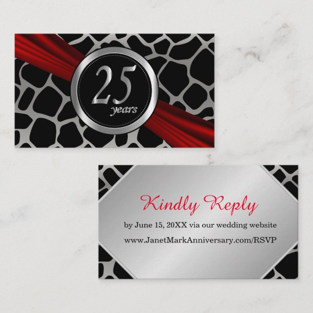 Exotic 25th Silver Wedding Anniversary RSVP Cards (Front/Back)