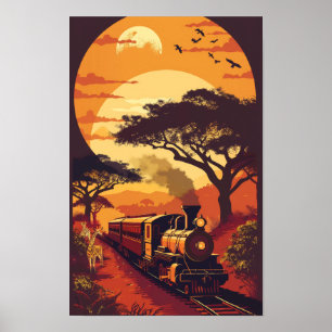 Exotic African Wildlife Train Poster