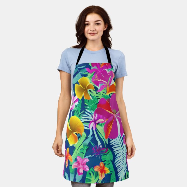 Exotic And Bold Tropical Florals Apron (Worn)