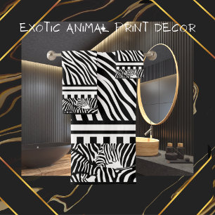 Exotic Animal Black and White Zebra Print Towel