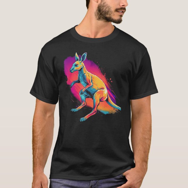 Exotic Animal Kangaroo Watercolor Painting T-Shirt (Front)
