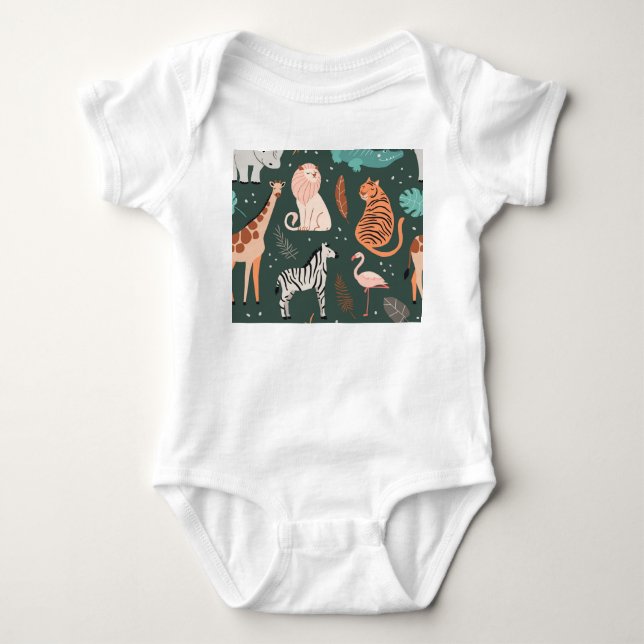 Exotic Animals: Dark Tropical Kids' Pattern. Baby Bodysuit (Front)