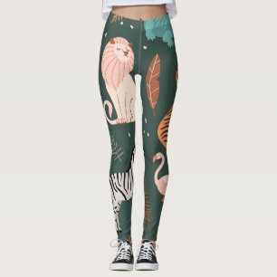 Exotic Animals: Dark Tropical Kids' Pattern. Leggings