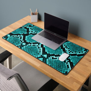 Exotic Aqua Diamond Rattlesnake Skin Animal Print Desk Mat
