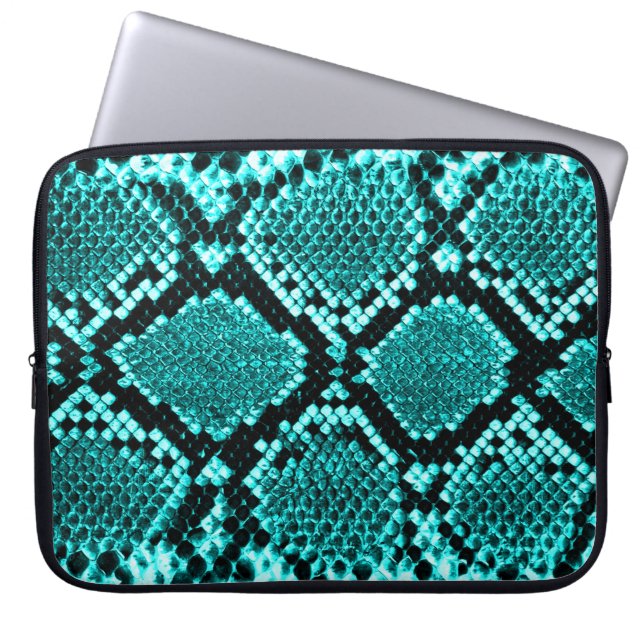 Exotic Aqua Diamond Rattlesnake Skin Animal Print Laptop Sleeve (Front)