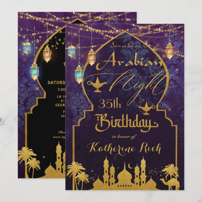 Exotic Arabian Night Lanterns Birthday Party Invitation (Front/Back)