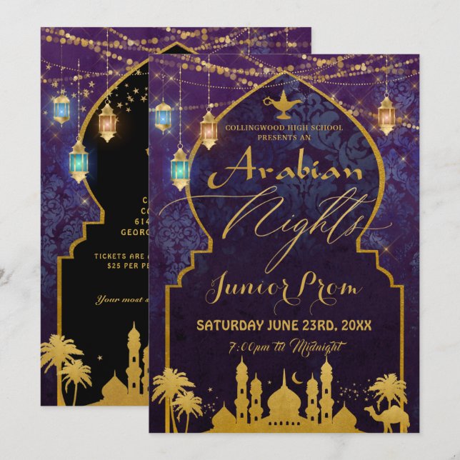 Exotic Arabian Night Lanterns High School Prom  Invitation (Front/Back)