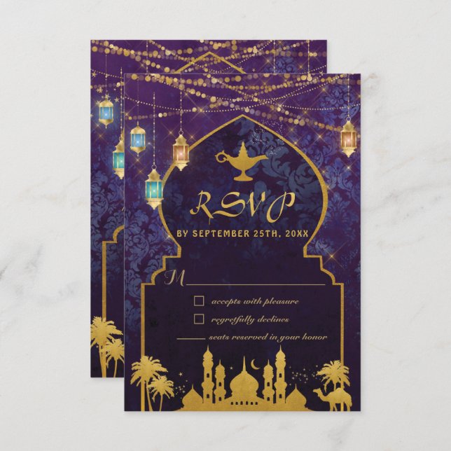 Exotic Arabian Nights Moroccan Lanterns  RSVP Card (Front/Back)