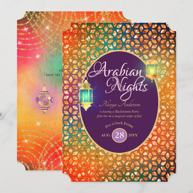 Exotic Arabian Nights Party String Lights Lanterns Invitation (Front/Back)