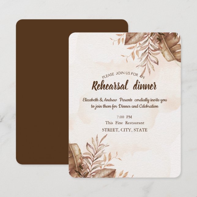 Exotic Autumn Floral Rehearsal Dinner  Invitation (Front/Back)