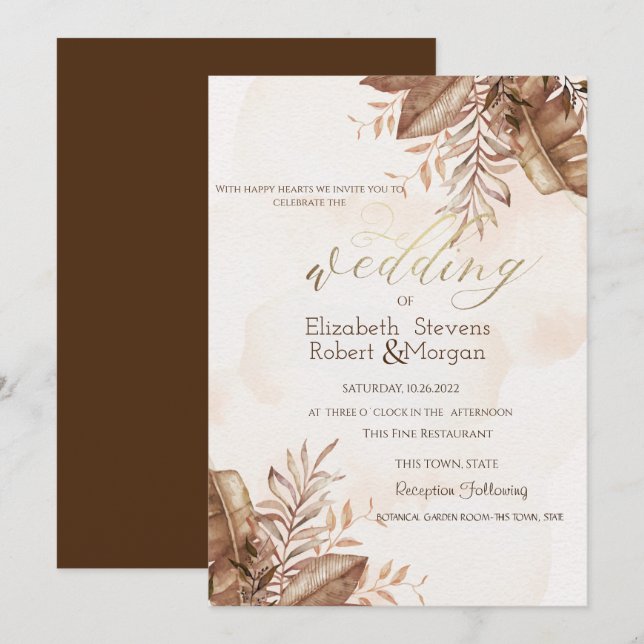 Exotic Autumn Floral Wedding Invitation (Front/Back)