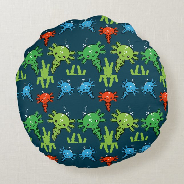 Exotic Axototl Salamander Pillowcase Round Cushion (Back)