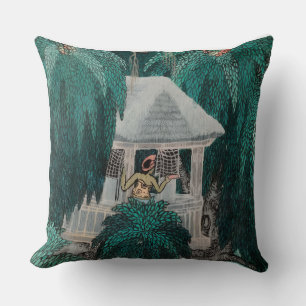 Exotic Balinese painting with palms Cushion