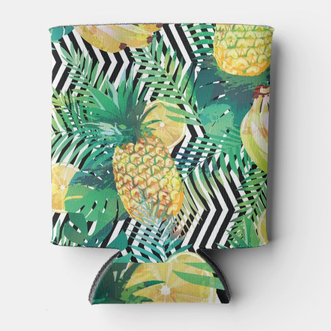 Exotic Bananas Lemons Tropical Seamless Can Cooler (Front)