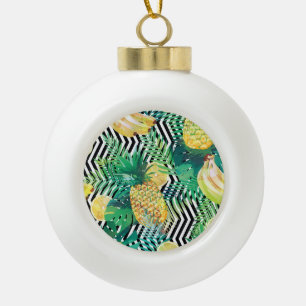 Exotic Bananas Lemons Tropical Seamless Ceramic Ball Christmas Ornament