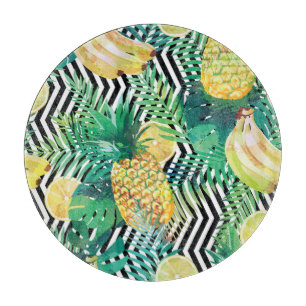 Exotic Bananas Lemons Tropical Seamless Cutting Board