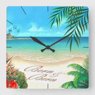 Exotic Beach ::CUSTOM for Bern:: Square Wall Clock