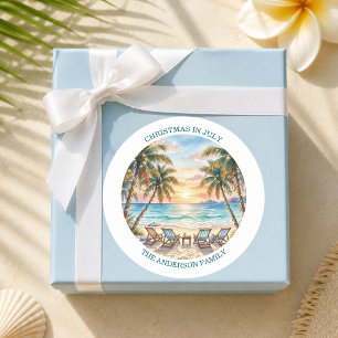 Exotic Beach Palm Trees Christmas in July Classic Round Sticker