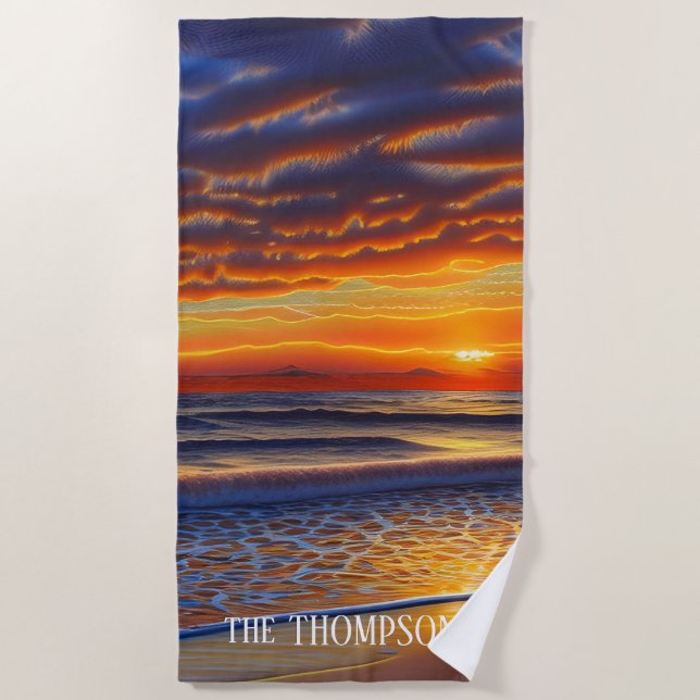 Exotic Beach Sunset in Barbados Beach Towel (Front)