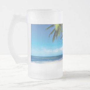 Exotic beach throw pillow frosted glass beer mug