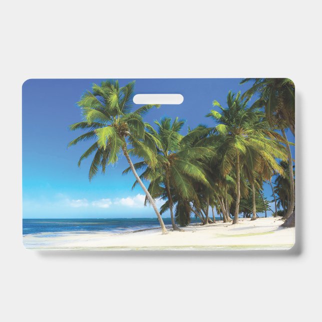 Exotic beach throw pillow ID badge (Front)