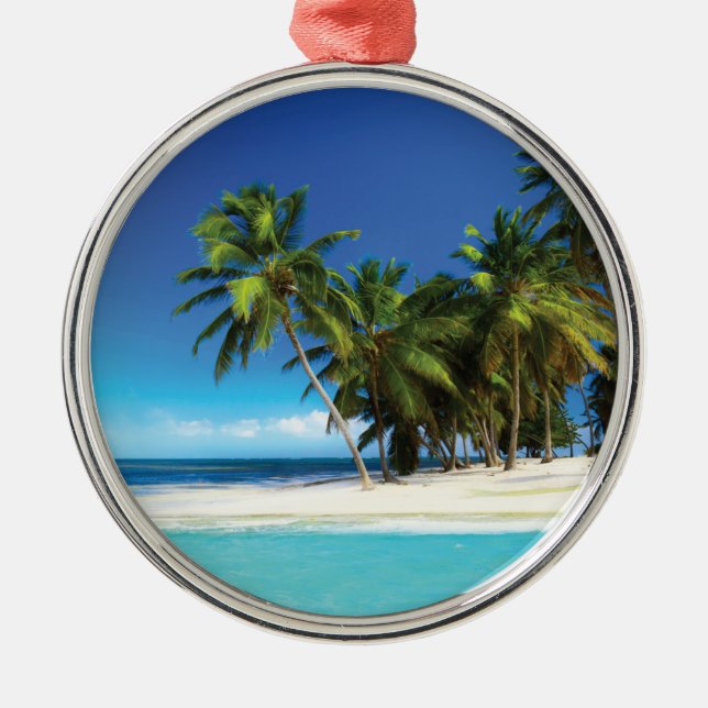 Exotic beach throw pillow metal tree decoration (Front)