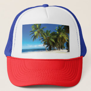 Exotic beach throw pillow trucker hat