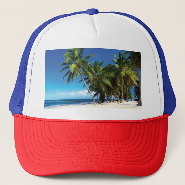 Exotic beach throw pillow trucker hat (Front)