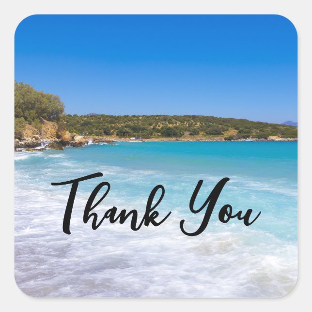 Exotic Beach Tropical Island Paradise Thank You Square Sticker (Front)