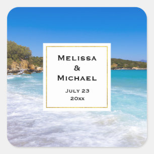 Exotic Beach Tropical Island Paradise Wedding Date Square Sticker
