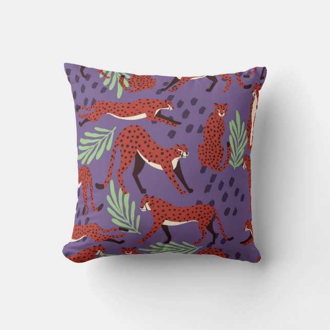 Exotic big cats, tropical plants pattern. cushion (Front)