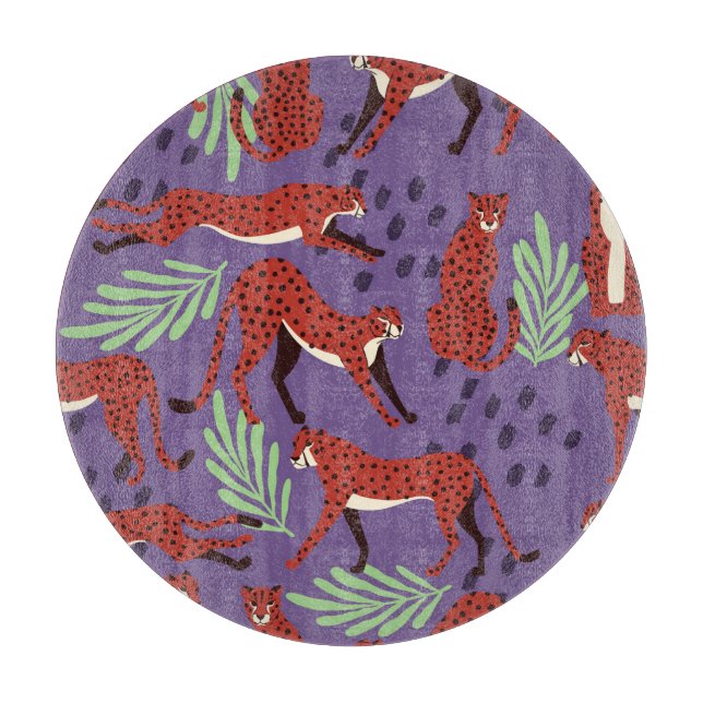 Exotic big cats, tropical plants pattern. cutting board (Front)