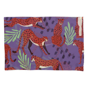 Exotic big cats, tropical plants pattern. pillowcase