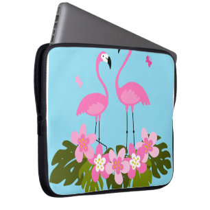 Exotic Bird. Flamingo birds and tropical leaves  Laptop Sleeve