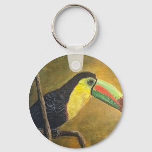 Exotic Bird Metal Circle Keychain, 2" Key Ring