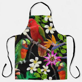 exotic birds and beautiful flowers apron