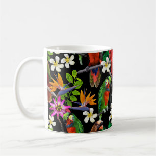 exotic birds and beautiful flowers coffee mug