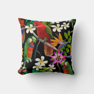exotic birds and beautiful flowers cushion