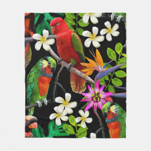 exotic birds and beautiful flowers fleece blanket
