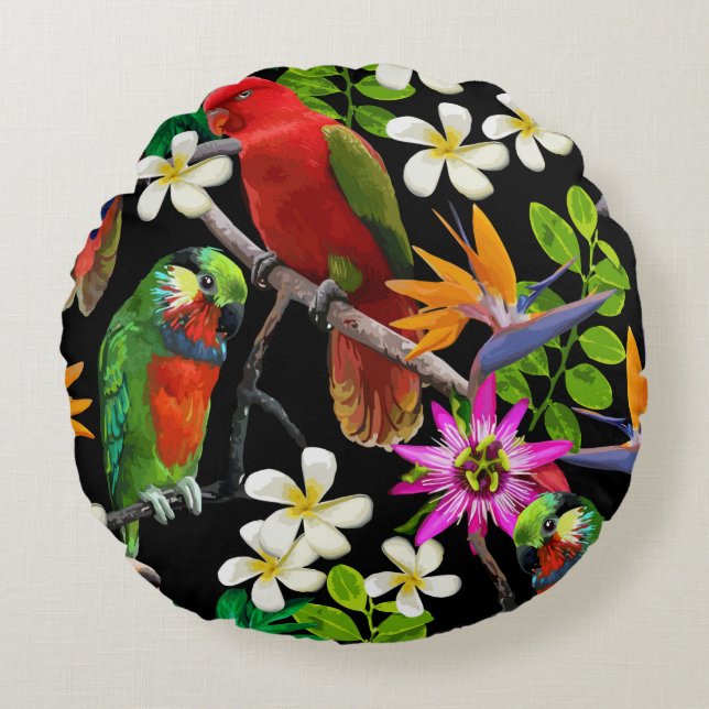 exotic birds and beautiful flowers round cushion (Front)