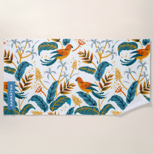 Exotic birds and tropical leaves pattern beach towel